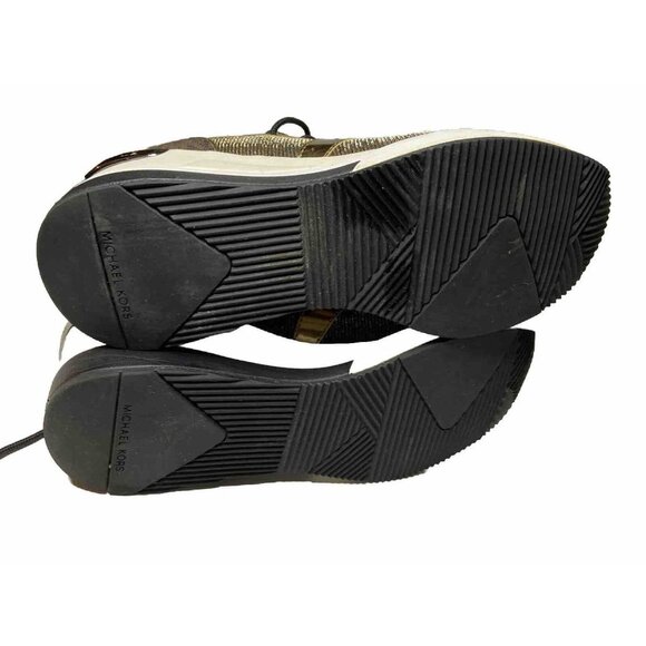 MK Logo Michael Kors 7.5 Wedge Heel Trainer Sneakers Black & Bronze Shoes - Picture 8 of 8